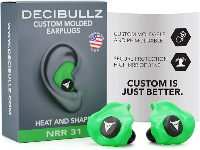 Authentic Decibullz - Custom Molded Earplugs 31dB Highest NRR Comfortable Hearing Professional