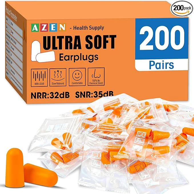 Enhanced AZEN 200 Pairs Ear Plugs NRR 32dB Soft Foam Ear Plugs Fashionable