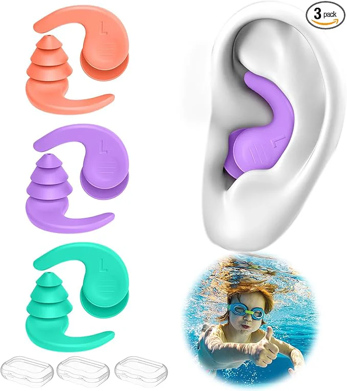 World-Class Kids Swimming Ear Plugs 3 Pairs Waterproof Reusable Silicone Child Swim Fashionable