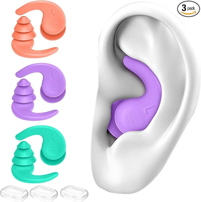 Relaxed Swimming Ear Plugs for Adults 3 Pairs Waterproof Reusable Silicone Swim Soft