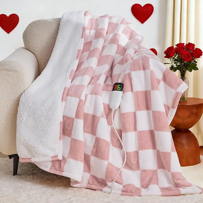 Luxury Light Pink Heated Blanket Electric Twin Size 62X84 Heating Blanket Detailed
