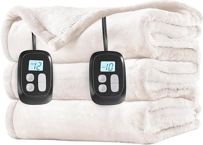Fashionable LaffyLo Electric Heated Blanket Queen Size 84 x 90 Dual Control Fast Heating Soft