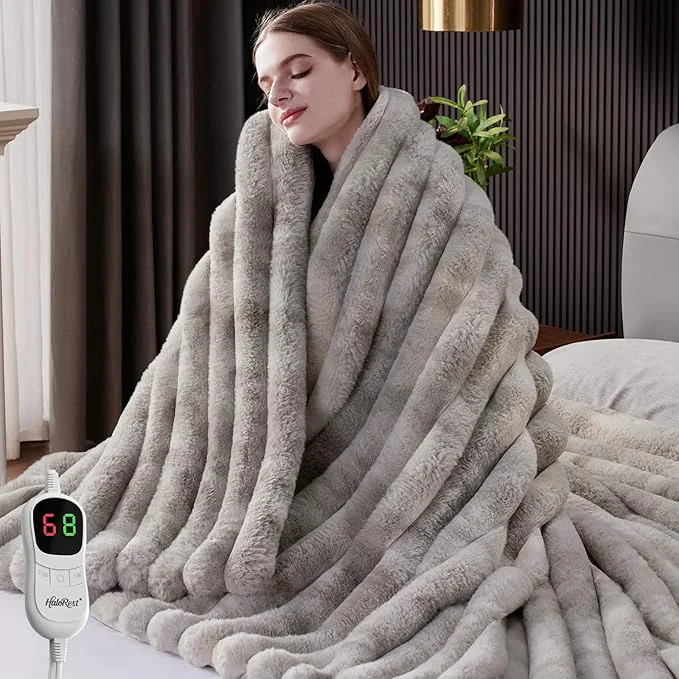 Advanced Heated Throw Blanket Faux Fur Cozy Heating Blanket Contemporary