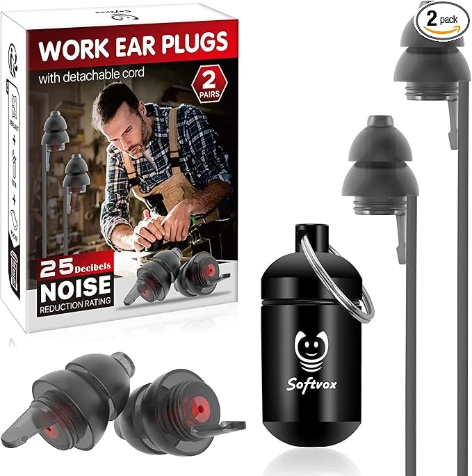 Quality Corded Ear Plugs for Work 2 Pairs 100x Reusable Ultra-Comfy Earplugs Crafted