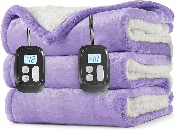 Easy-to-Use LaffyLo Electric Heated Blanket Queen Size 84 x 90 Dual Control Fast Heating Contemporary