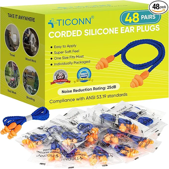 Comfortable TICONN 48 Pairs Reusable Silicone Ear Plugs Detailed