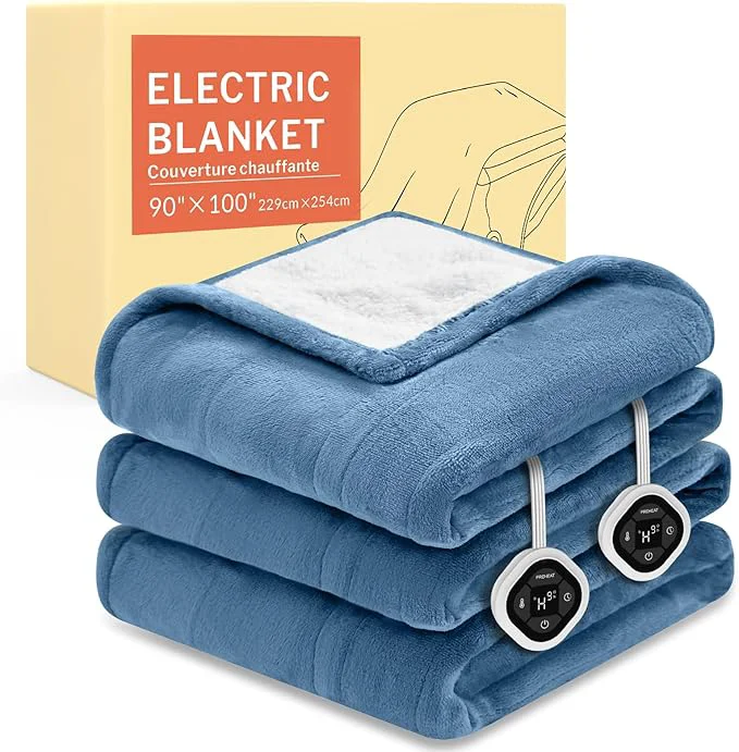 Certified HOMLYNS LuxeHeat Heated Blanket Electric Blanket King Size Soft Flannel Sherpa Detailed