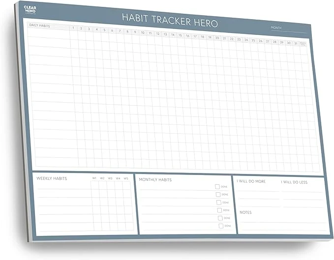 Convenient Habit Tracker Hero Desk Pad by Clear Mind Concepts® – 24 Monthly Undated Classic