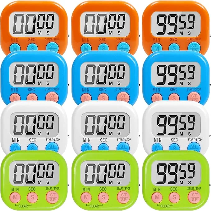 Traditional 12 Pack Multi-Function Digital Timers Magnetic Large LCD Display Loud Alarm Safe