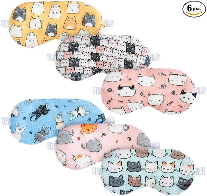 Specialty Cuffbow 6 Pack Plush Sleep Mask Set Cute Plush Eye Masks Genuine
