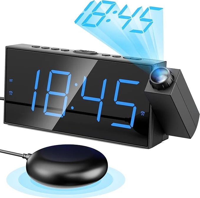 Comfortable Mesqool Projection Alarm Clock Loud Vibrating Alarm Clock Detailed