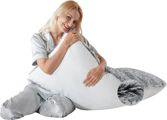 High-Grade Fluffy Silk Full Body Pillow for Adults 20x54 Satin Body Pillow Cover Pillowcase Smart