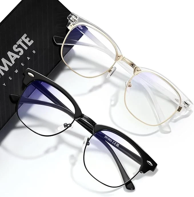 Artisan Blue Light Blocking Glasses Vintage Half Frame UV Clear Lens Anti Eyestrain Recyclable
