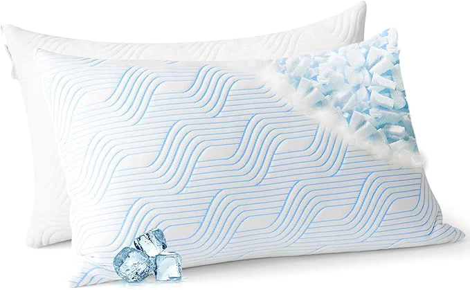 Exclusive Cooling Bed Pillows for Sleeping 2 Pack Shredded Memory Foam Pillows Standard Elite