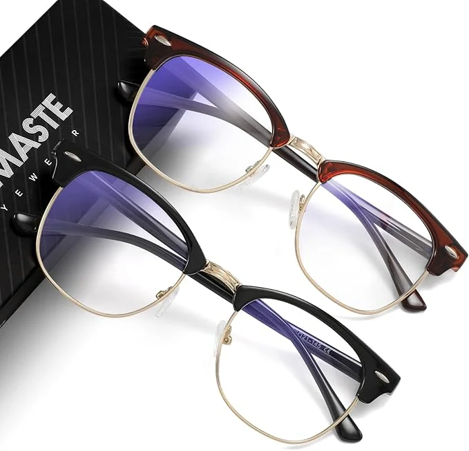 Safe Blue Light Blocking Glasses Vintage Half Frame UV Clear Lens Anti Eyestrain Quality