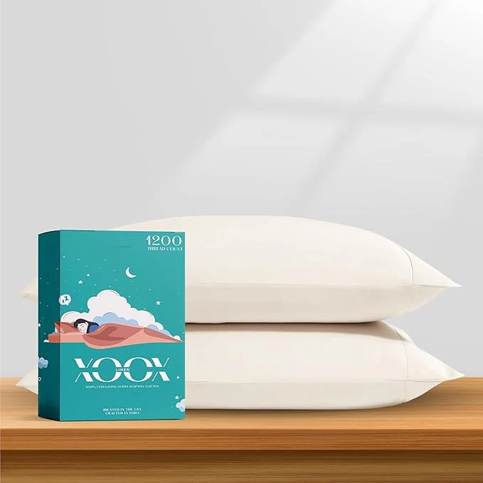 Clean XOOX Linen Egyptian Cotton Queen Pillow Cases Set of 2 World-Class