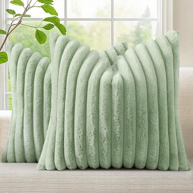 Detailed decorUhome Summer Cozy Faux Fur Throw Pillow Covers 24x24 Set of 2 Decorative Trusted