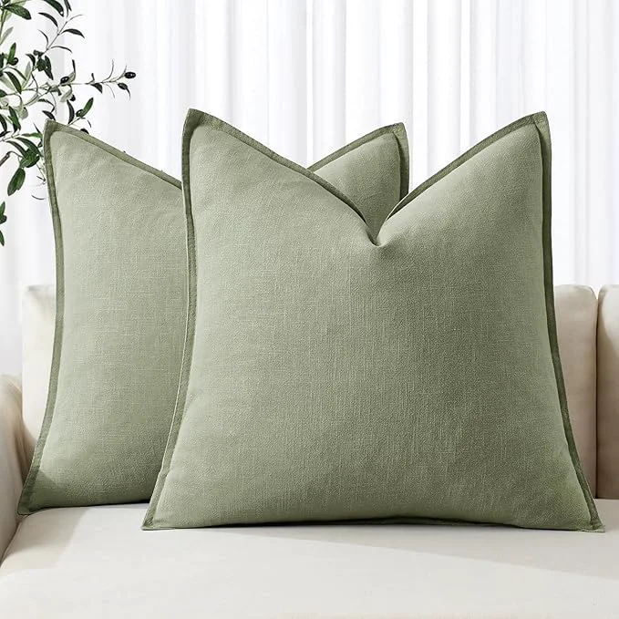 Versatile MIULEE Decorative Linen Pillow Covers 18x18 Inch Sage Green Boho Farmhouse Durable
