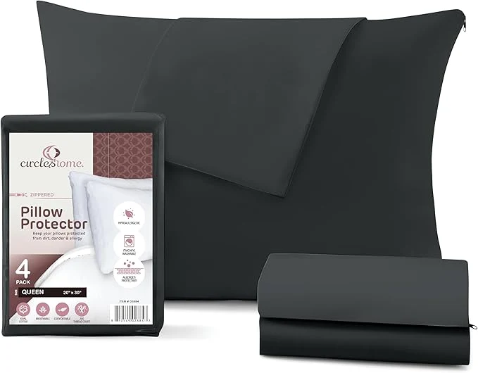 Detailed CirclesHome Pillow Protectors 4 Pack Queen Zippered Genuine
