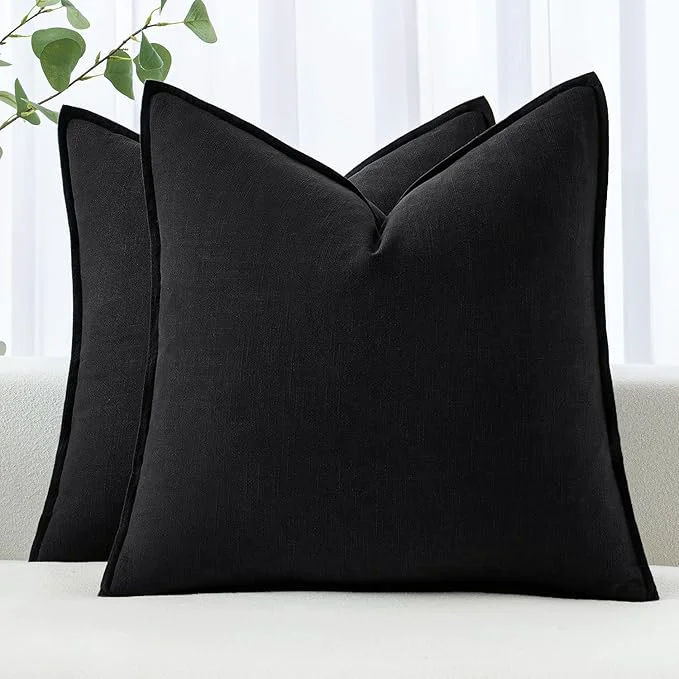 Original MIULEE Decorative Linen Pillow Covers 20x20 Inch Black Boho Farmhouse High-Quality