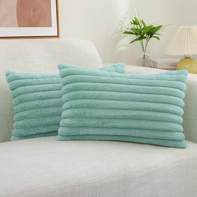 Lightweight decorUhome Summer Cozy Faux Fur Throw Pillow Covers 12x20 Set of 2 Decorative Flexible