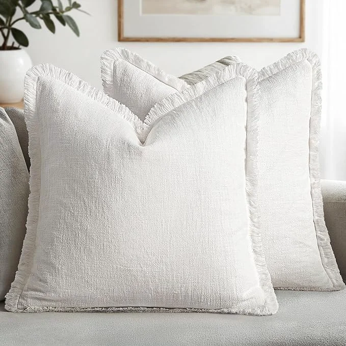 User-Friendly MIULEE Decorative Throw Pillow Covers Neutral Linen Fringe Throw Pillows Set of Top-Quality