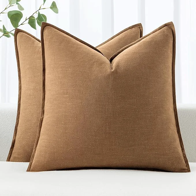 Dependable MIULEE Decorative Linen Euro Sham Pillow Covers 24x24 Brown Boho Farmhouse Smooth