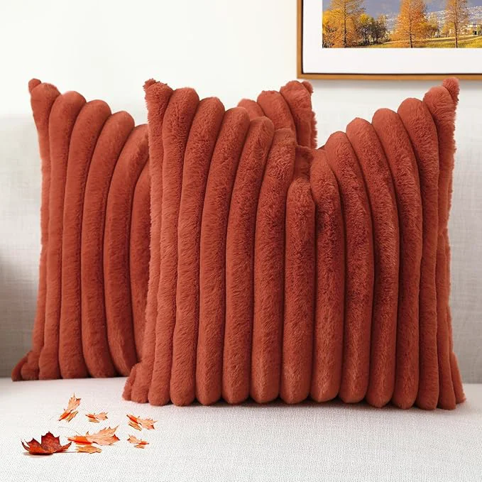 Durable decorUhome Cozy Faux Fur Throw Pillow Covers 26x26 Set of 2 Decorative Soft Casual