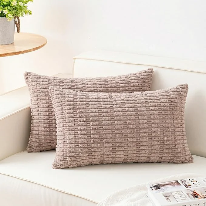Modern Aegero Pack of 2 Corduroy Decorative Throw Pillow Covers 12x20 Inch Soft Certified