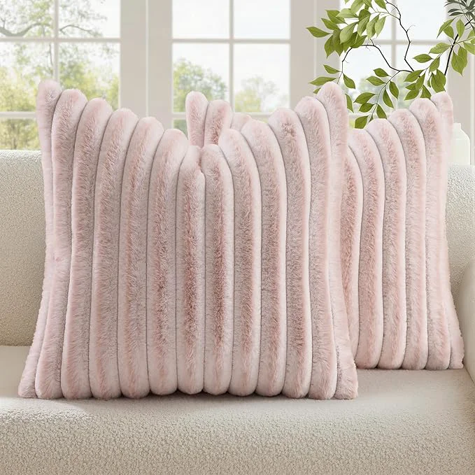 Breathable decorUhome Summer Cozy Faux Fur Throw Pillow Covers 18x18 Set of 2 Decorative Stylish
