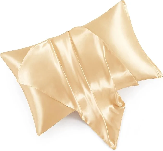 Solid Satin Pillowcases with Zipper （20x30） Queen Size Pillowcases Set of 2 Soft