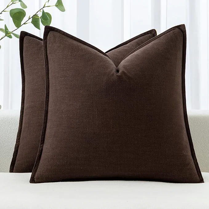Proven MIULEE Decorative Linen Pillow Covers 18x18 Inch Dark Brown Boho Farmhouse Modern