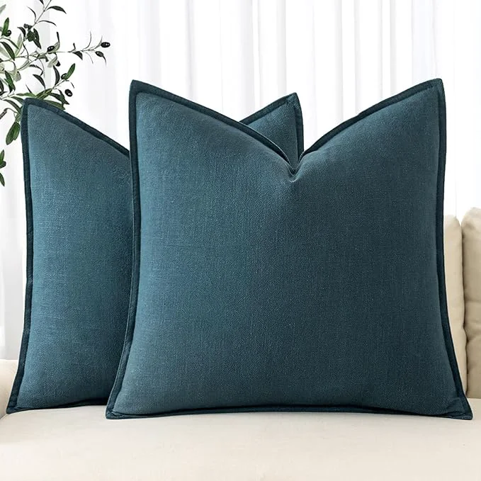 Secure MIULEE Decorative Linen Euro Sham Pillow Covers 26x26 Blue Boho Farmhouse World-Class