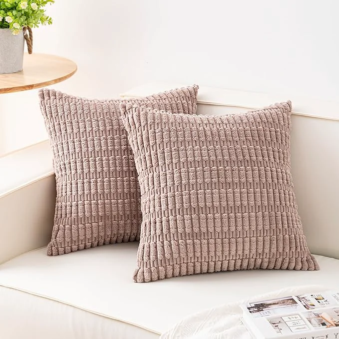 Crafted Aegero Pack of 2 Corduroy Decorative Throw Pillow Covers 16x16 Inch Soft