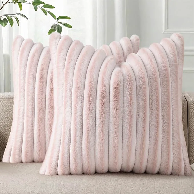 Versatile Pallene Faux Fur Plush Throw Pillow Covers 26x26 Set of 2 Luxury Soft Fluffy Quality