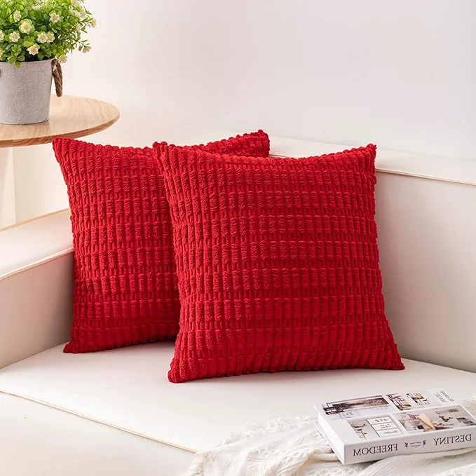 Durable Aegero Pack of 2 Christmas Red Corduroy Decorative Throw Pillow Covers 22x22 Efficient