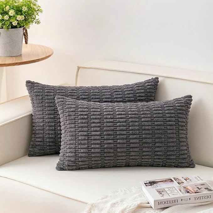 Certified Aegero Pack of 2 Corduroy Decorative Throw Pillow Covers 12x24 Inch Soft Practical