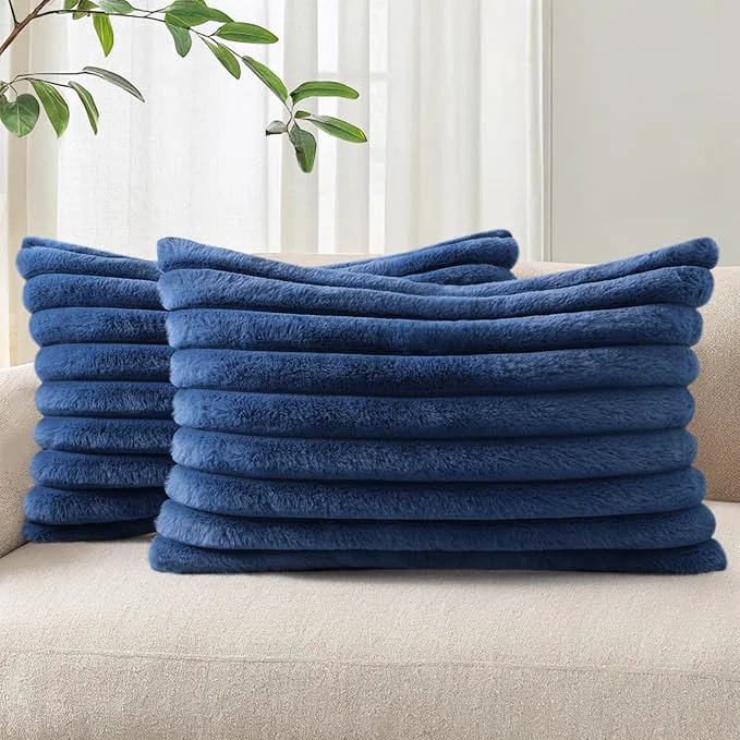 Fashionable Pallene Faux Fur Plush Lumbar Throw Pillow Covers 12x20 Set of 2 Luxury Soft Breathable