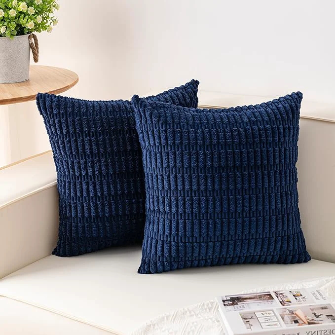Official Aegero Pack of 2 Corduroy Decorative Throw Pillow Covers 26x26 InchSoft Striped Smooth