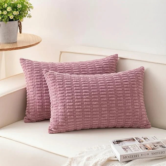 Long-Lasting Aegero Pack of 2 Corduroy Decorative Throw Pillow Covers 12x24 Inch Soft Quality