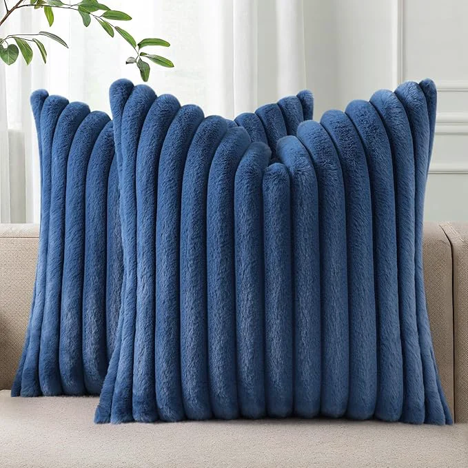 Optimized Pallene Faux Fur Plush Throw Pillow Covers 18x18 Set of 2 Luxury Soft Fluffy Safe