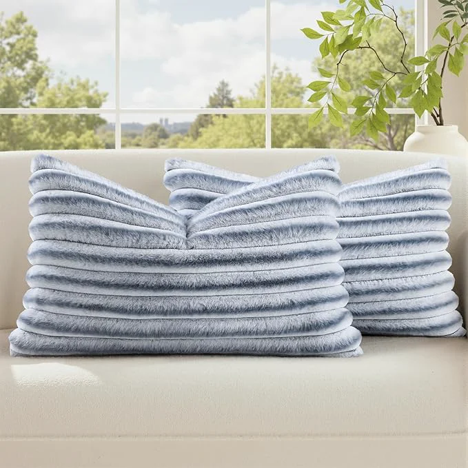 Comfortable decorUhome Cozy Faux Fur Throw Pillow Covers 12x20 Set of 2 Decorative Soft User-Friendly