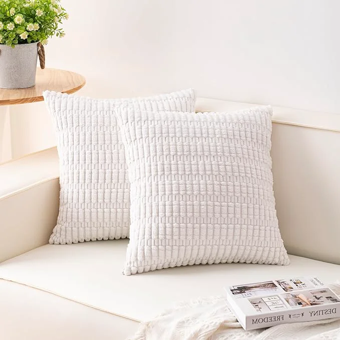 Detailed Aegero Pack of 2 Corduroy Decorative Throw Pillow Covers 24x24 InchSoft Striped Minimalist