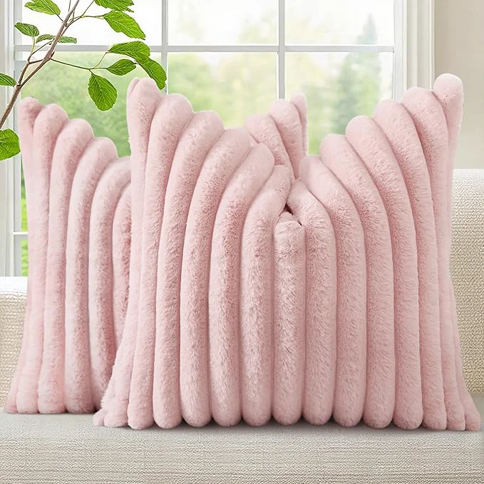 Durable decorUhome Summer Cozy Faux Fur Throw Pillow Covers 18x18 Set of 2 Decorative Pure
