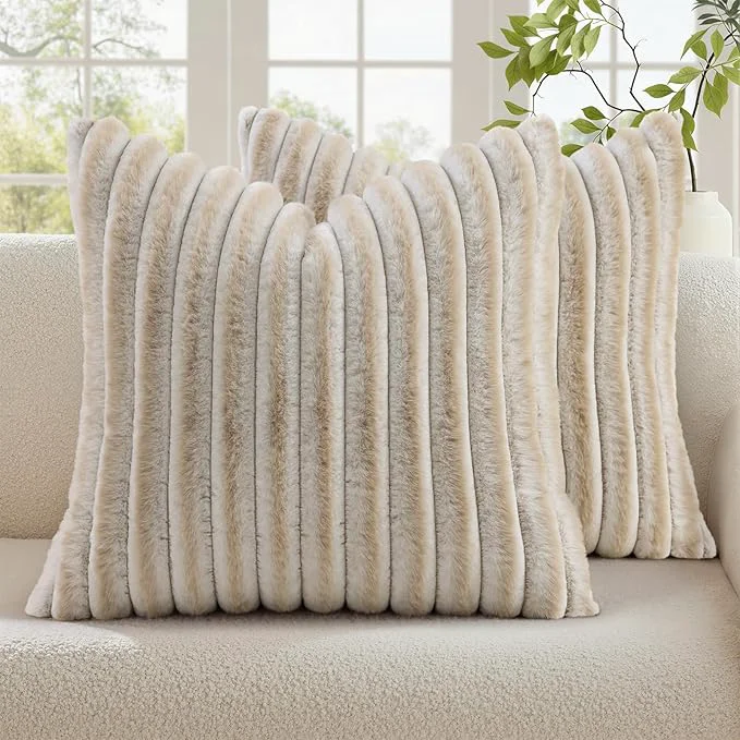 Fine decorUhome Summer Cozy Faux Fur Throw Pillow Covers 16x16 Set of 2 Decorative Flexible