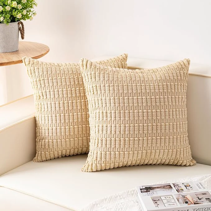Fashionable Aegero Pack of 2 Corduroy Decorative Throw Pillow Covers 18x18 InchSoft Boho Authentic