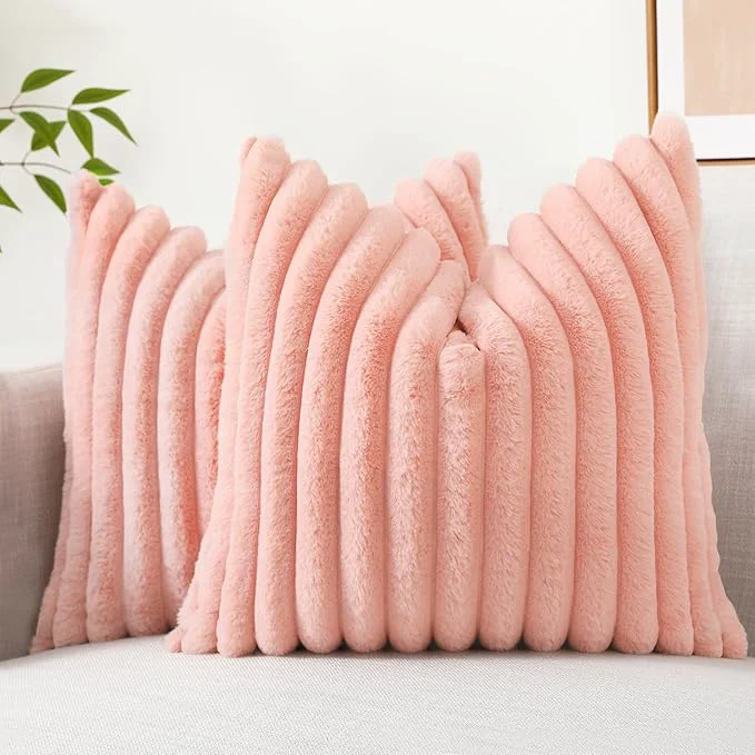 Expertly Made decorUhome Summer Cozy Faux Fur Throw Pillow Covers 26x26 Set of 2 Decorative Detailed