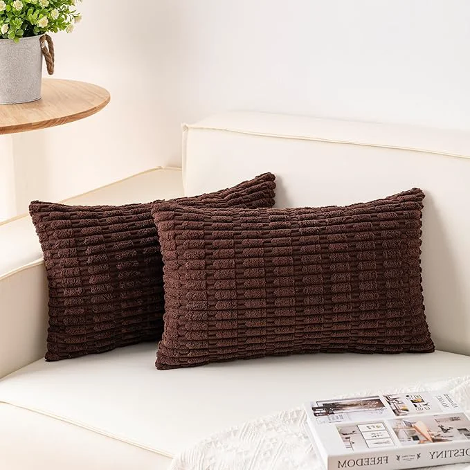 Natural Aegero Pack of 2 Corduroy Decorative Throw Pillow Covers 12x20 InchSoft Boho Elite