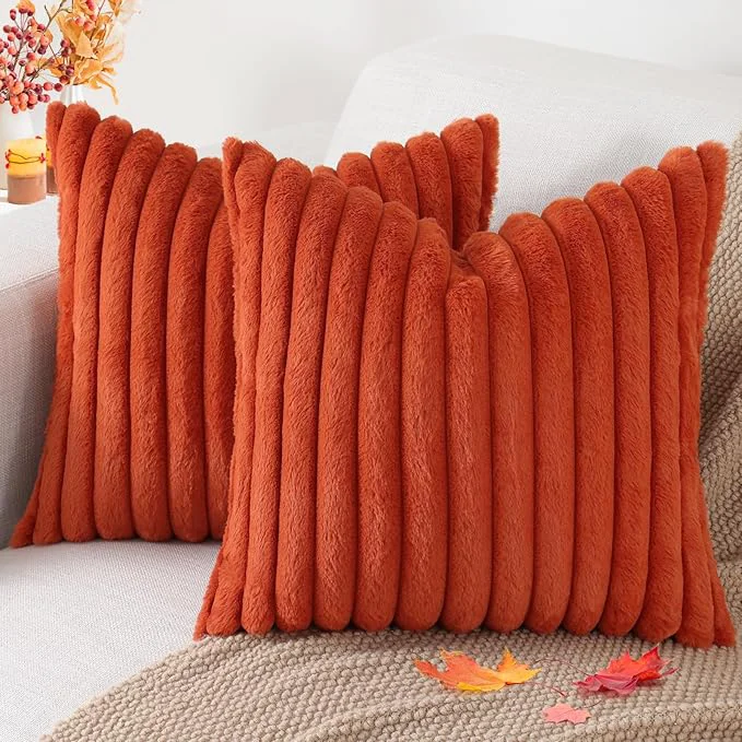 High-End Pallene Faux Fur Plush Fall Throw Pillow Covers 16x16 Set of 2 Luxury Soft User-Friendly