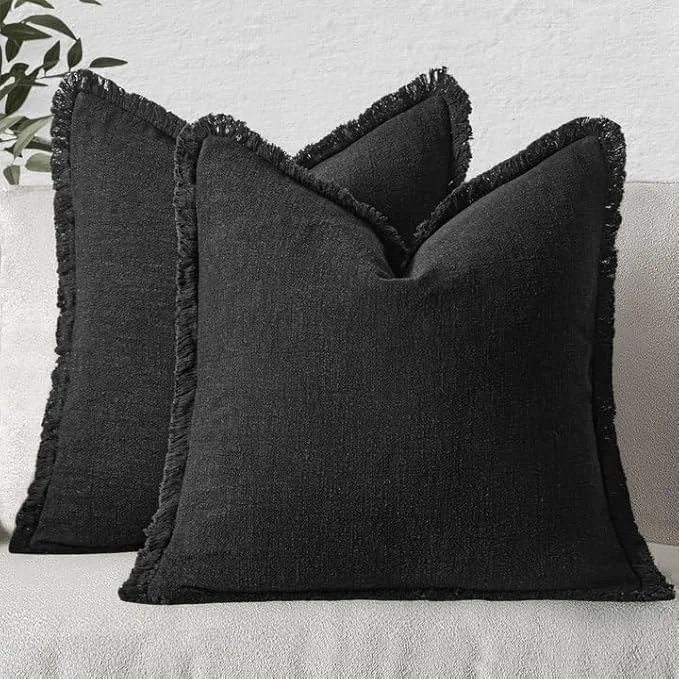 Exclusive MIULEE Decorative Throw Pillow Covers Neutral Linen Fringe Throw Pillows Euro Specialty